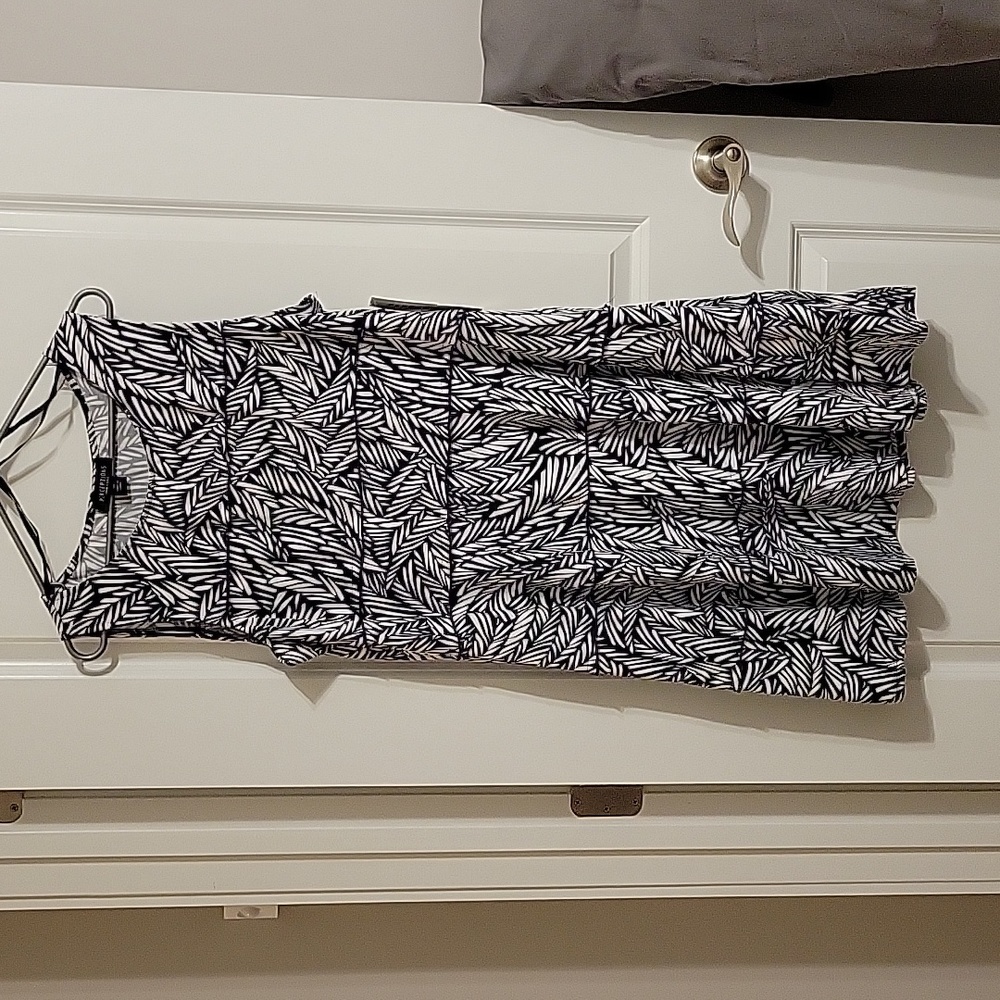 Navy and white patterned tank dress.